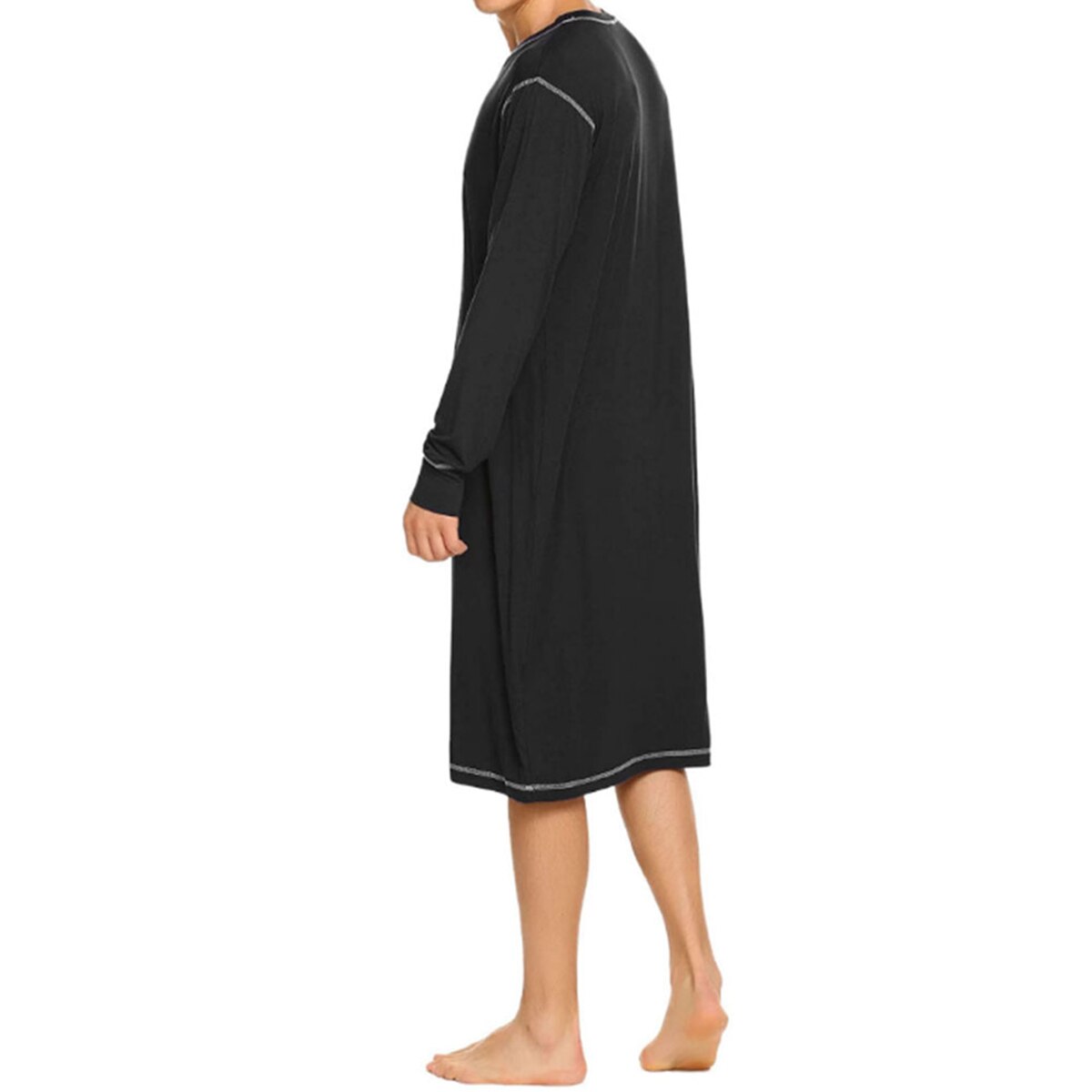 Pyjama de couleur unie pour hommes, vêtements de nuit à manches longues et col rond de Style décontracté à la