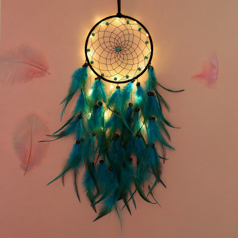 Moderne Stijl Handgemaakte Weave Dromen Catcher Pendantcolorful Stenen Tree Of Life Dreamcatcher Decor Opknoping Meisje Room Decor: H with light