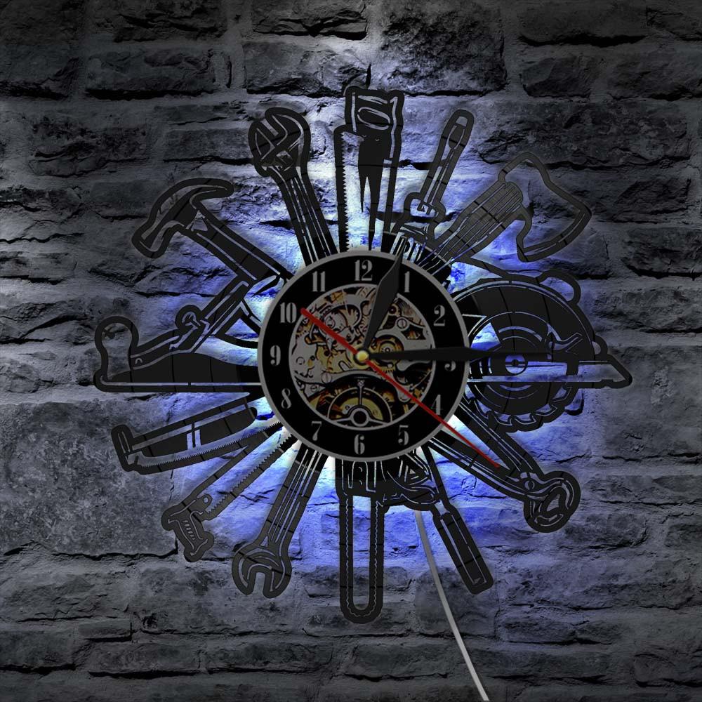 Mechaniker Service Auto Zauberstab Kunst LED Uhr Reparatur Werkzeug Schallplatte Wanduhr Papa der Garage Jahrgang Dekorative Werker: mit LED hell