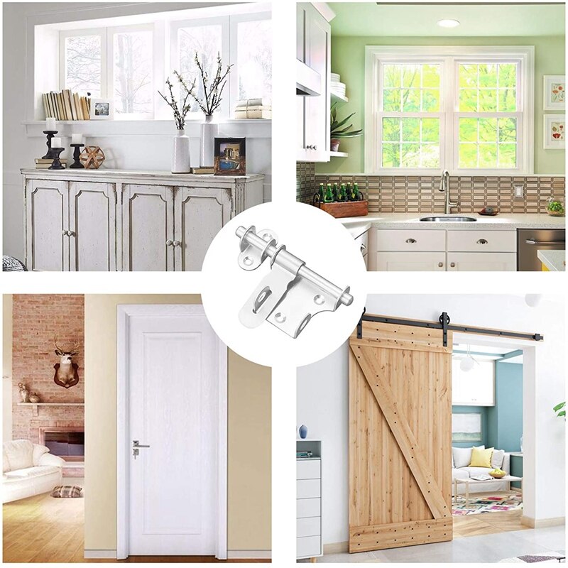 2Pcs Slide Bolts Lock Stainless Steel Latch Heavy Duty Door Bolt Sliding Door Latch for Doors Gates Bathroom Pet Doors