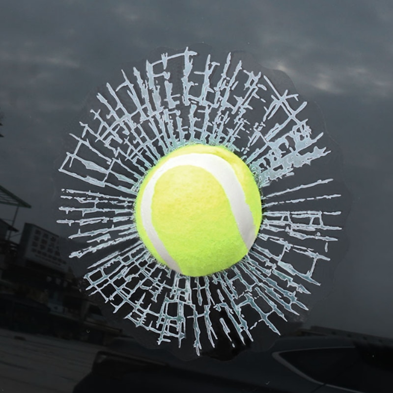 3D Auto Stickers Grappige Auto Styling Bal Hits Autoruit Sticker Self Baseball Voetbal Tennis Basketbal Gebroken Glas Decal
