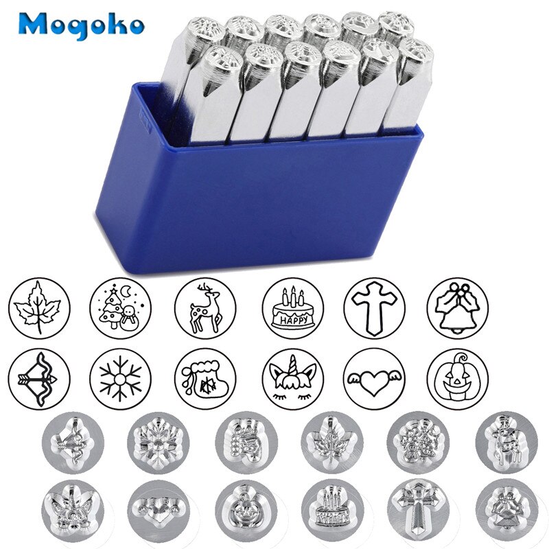 Mogoko 6mm Metal Stamp Punch Tool Aluminium Leather Unique Marking Symbol Punching Stamps Tools Craft for Stamping 12 Patterns