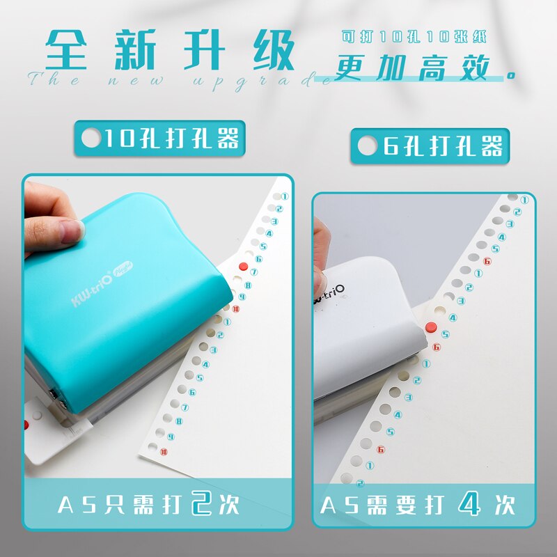 KW-trio 10-Hole Paper Punch Handheld Metal Hole Puncher Capacity 10sheet for A4 A5 B5 for Notebook Scrapbook Diary Binding 99H5