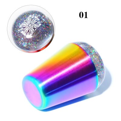 1pc holografista kynsien leimaamista ja kaavinta kynsien leimaamiseen, sateenkaarikahva ainutlaatuinen leimauslaite , 3.8cm/4cm kynsien leimaustyökalu: Yz38-1