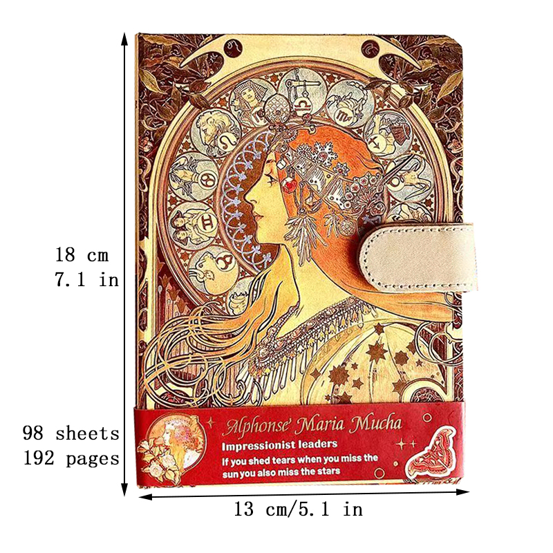 Mucha's Famous Painting Series Retro Hardcover Notebooks Classic Color Page Illustration B6 Diary Student Notepad: PURPLE