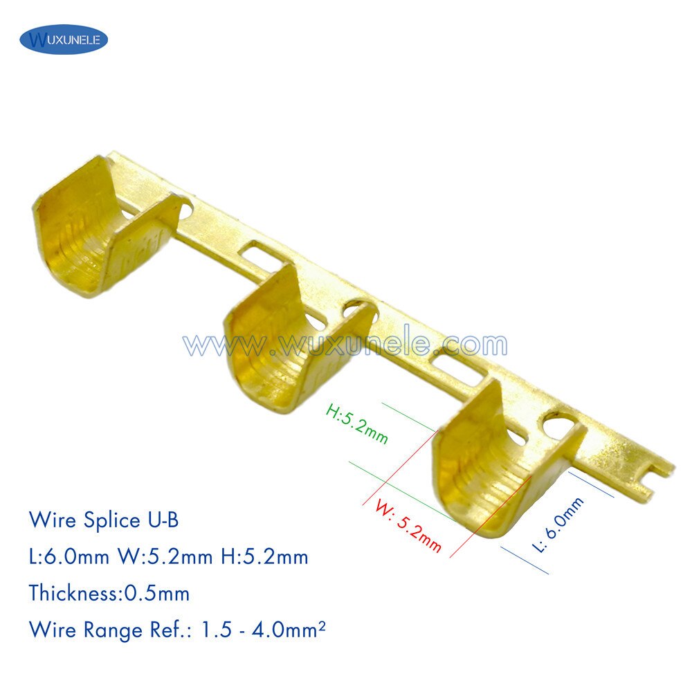 100 Pcs Copper Alloy Brass U Shape Wire Splice Crimping Terminal for 0.5 to 6.0 Combine Cable Contacts Tab