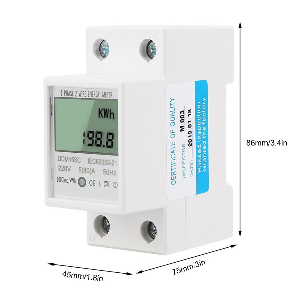 DDM15SC Elektrische Kwh Meter Single Fase Twee Draads Din Rail Elektrische Energie Meter Kilowattuur Kwh Meter Lcd Display