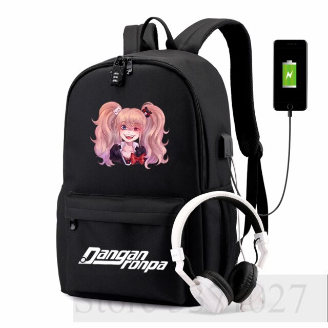 Danganronpa-mochila Ouma Kokichi con carga USB para adolescentes, morral escolar de , bolso de viaje para hombres y mujeres, mochila para ordenador portátil para estudiantes: 3