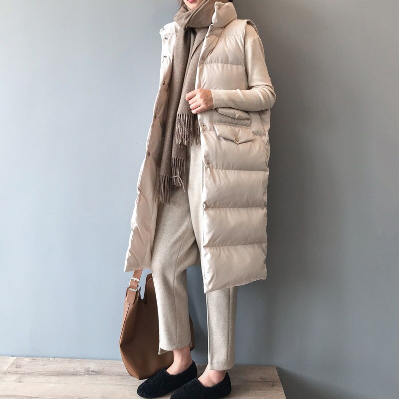 Dames donsjack winterjassen lange warme vest mandarijnkraag katoenen gewatteerd vest dames chaleco mujer vest damesjas