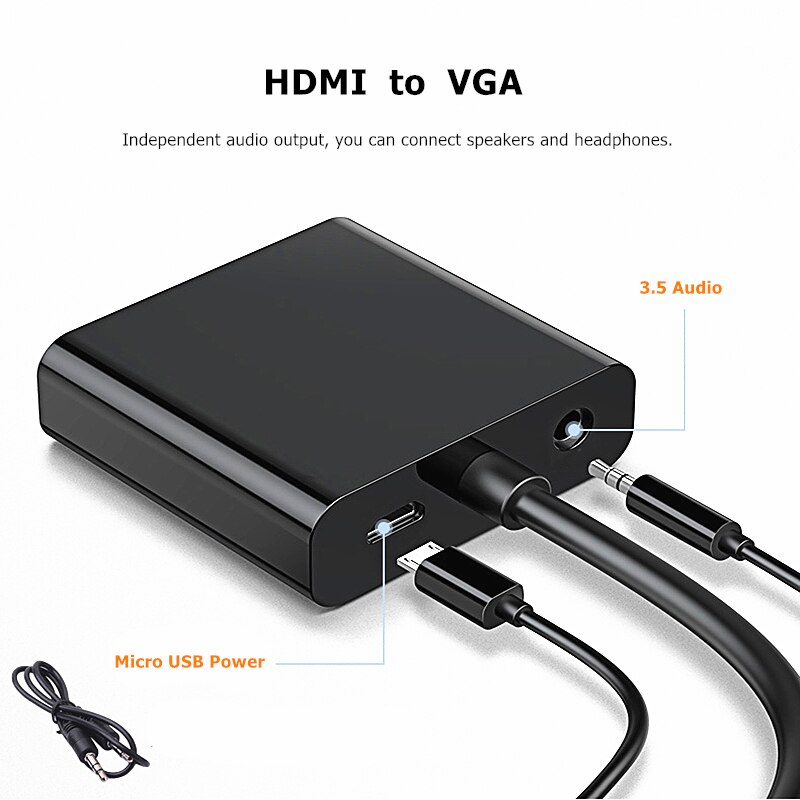 Rankman HDMI zu VGA Adapter Konverter mit Audio- Energie Linie HDMI2VGA Kabel 1080P für PC Laptop DVD TV Projektor Monitor TV-Kasten