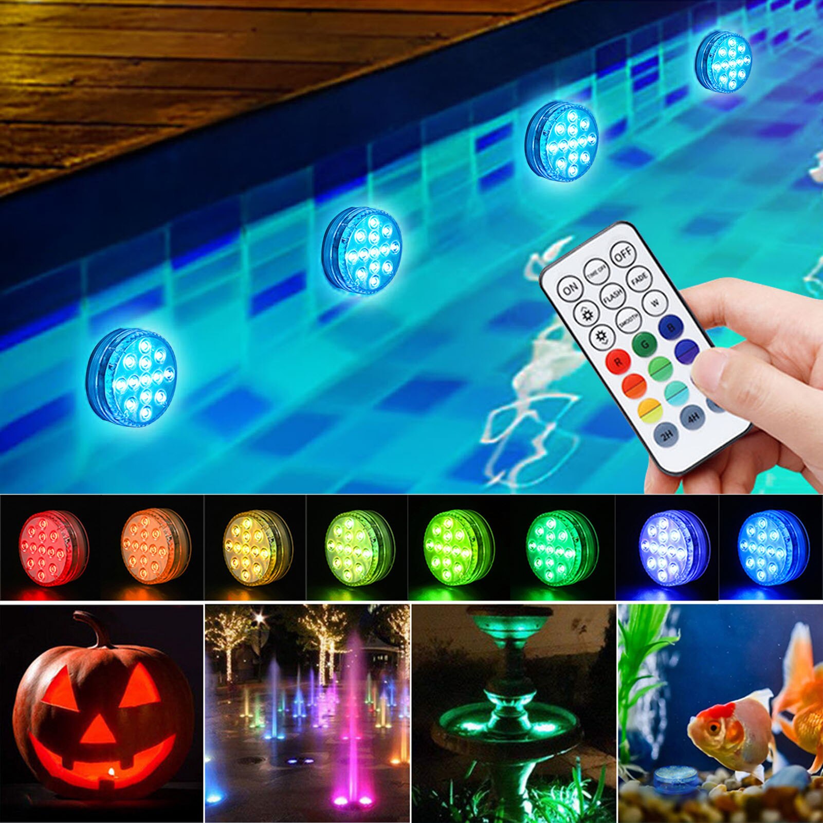 COOLWEST Lumiere Zwembad zonder grond, 10 W, RGB-zwembadlamp met afstandsbediening RF en zuignap, zwembadlamp 12 V AC/DC, IP68 waterdicht, 16 kleuren, 3 timeropties, 7 m kabel