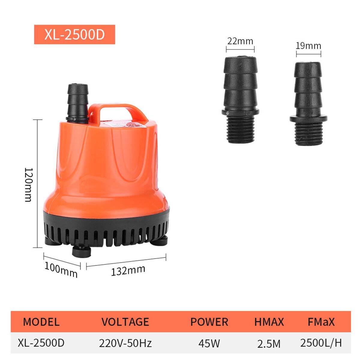 110W Submersible Water Pump Aquarium Fish Pond Tank Bottom suction Spout Control Clean Water change filter manure suction pump: XL-2500D 45W