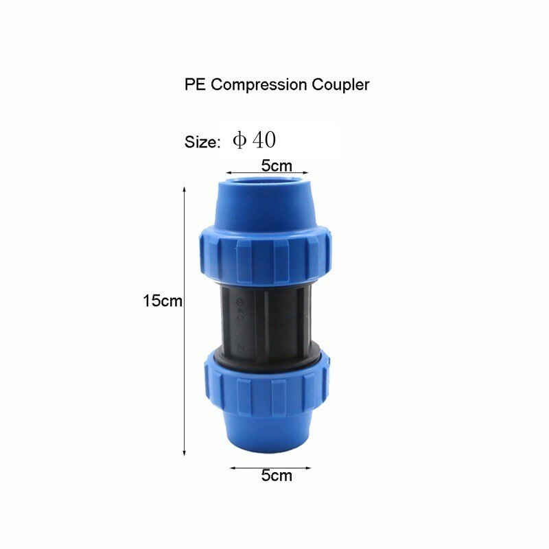 1pc HDPE Compression Coupler Plastic PP Thread Irrigation Pipe Quick Connector Micro Sprinkler Fittings Reducing Coupling PN16: 40mm