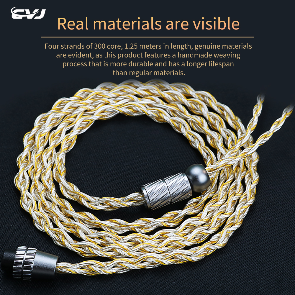 CVJ HBK08 high-specification HiFi silver plated earphone cable 300 core 1.25 length 3.5/4.4 MMCX/2Pin/QDC for Bidong Nightelf