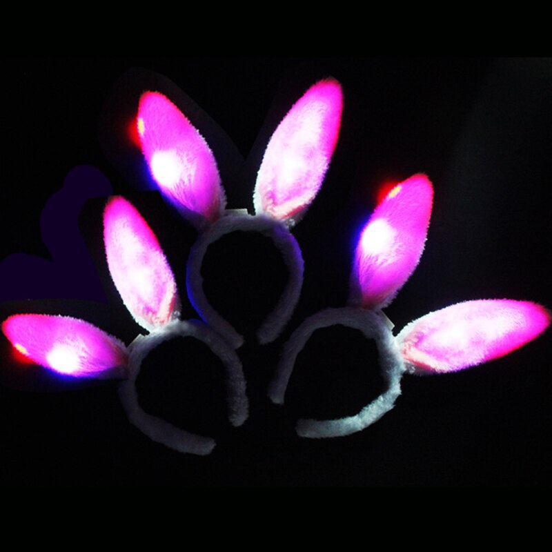 1PCS Christmas series small object LED toy Street stall Headband brooch christmas hat glasses glowing dice ornament: Glowing Rabbit ears