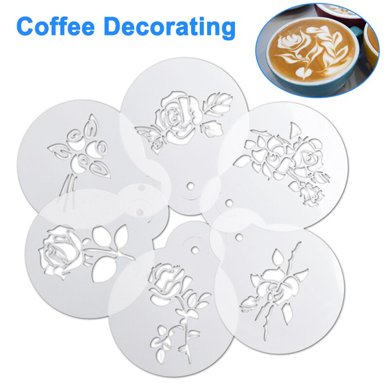 6 stk kaffedekorationsstencils fancy printmodel kaffeskum sprayskabelon  tn88
