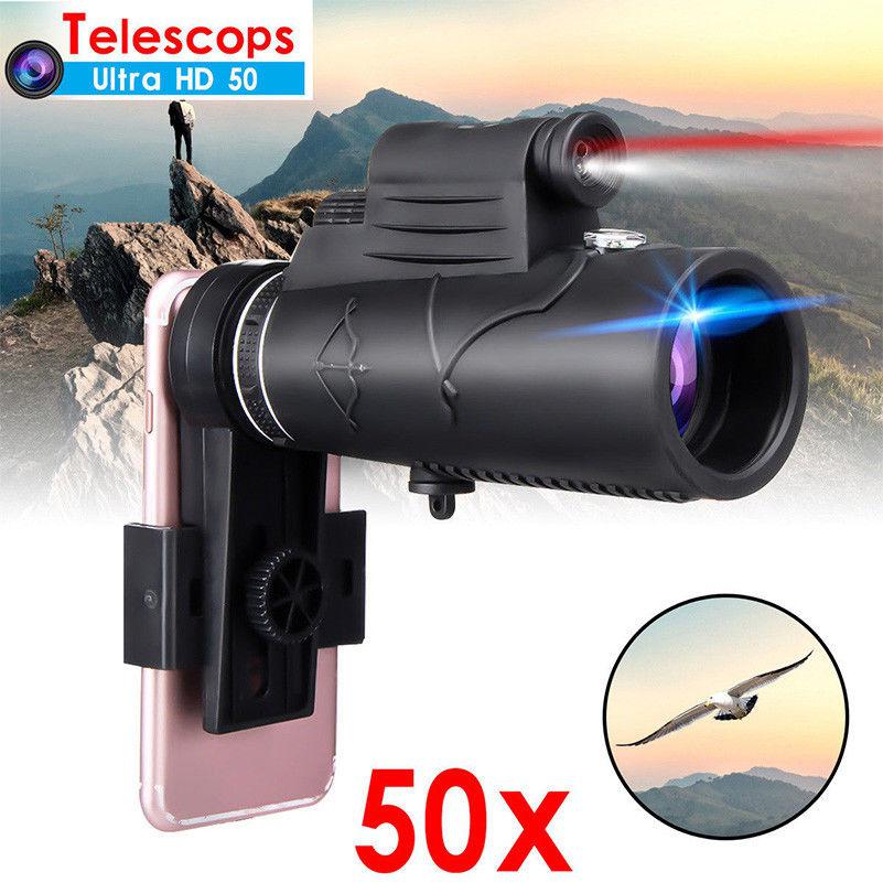 Monocular 50X60 Zoom óptico Ultra HD lente de alta transmitancia telescopio soporte de disparo de teléfono móvil para IPhone Samsung