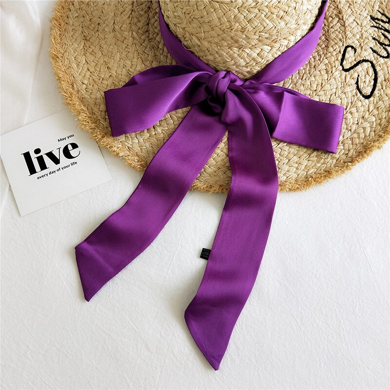 Solid Color Small Neckerchiefs Women Long Ribbon Hairband Satin Silk Scarf Lady Belt Tie Handbag Ribbons Hair Scarves: Purple