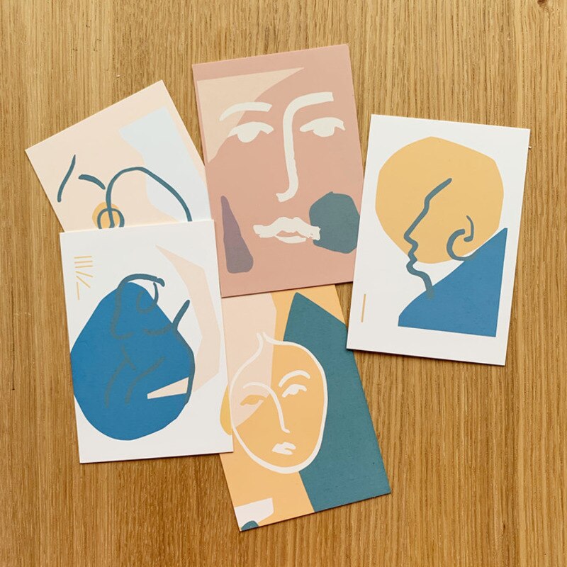 5pcs Abstrct Art Decoration Card Morandi Color Postcard Small Painting Poster DIY Room Wall Sticker Photo Props Stationery: Default Title