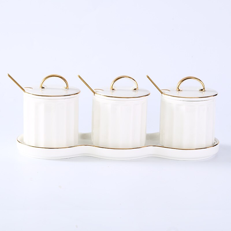 Japansk luksus keramikk krydder krukke sett salt / pepper / sukker lagring krukke ensfarget hjem kjøkken krydder verktøy