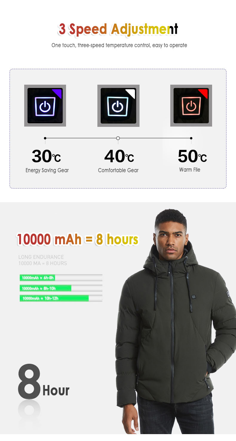 Chaleco eléctrico calentador al aire libre batería eléctrica USB manga larga calefacción chaqueta con capucha cálida ropa térmica esquí