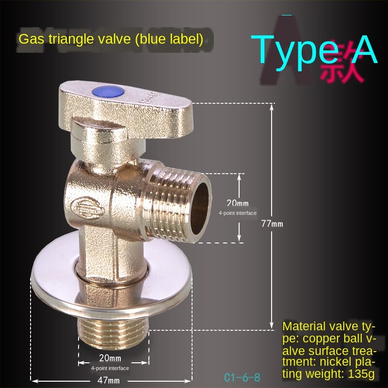 Válvula triangular 1/2in 3/4in, válvula de retención de la tubería de Gas Natural con núcleo de bola de cobre, válvula de retención de ocho caracteres, válvula de bola con interruptor de gran flujo: A Copper core BLUE