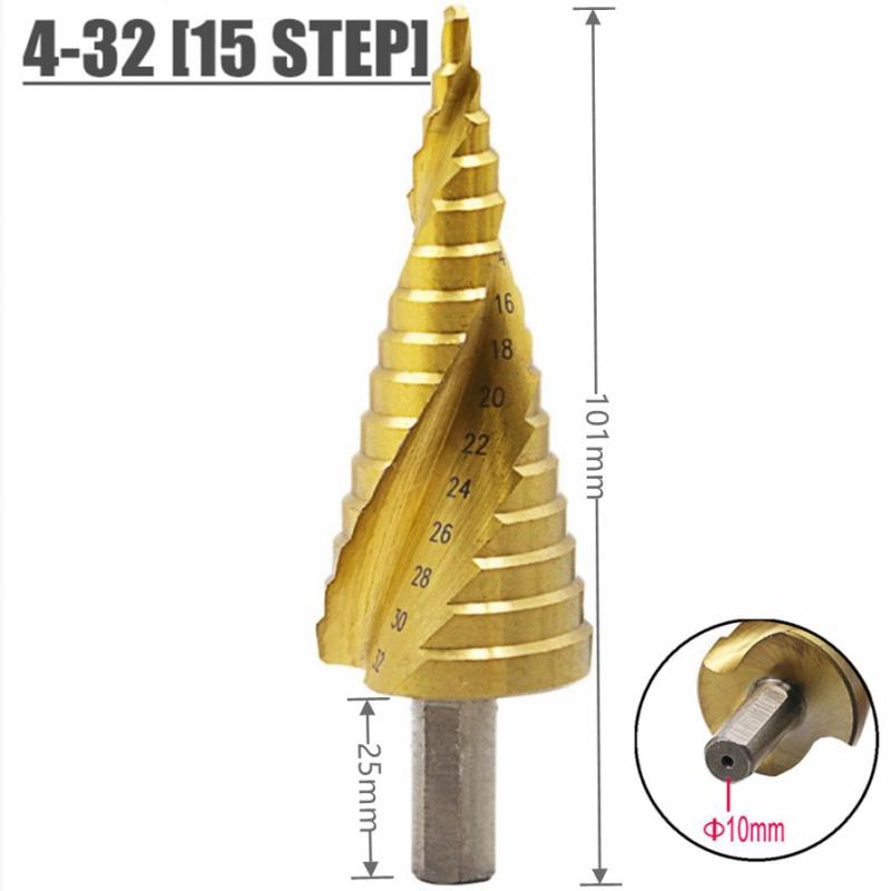 4-12Mm 4-20Mm 4 -32Mm Hss Rechte Groef Stap Boor Hout Metaal hole Cutter Core Boren Set Power Tools Stap Boor: Tiangle handle 4-32