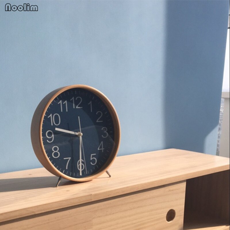 NOOLIM Tafel Klok Desktop Woonkamer Eenvoudige Massief Houten Klok Moderne Grote Slingeruurwerk Creatieve Minimalistische Ornamenten