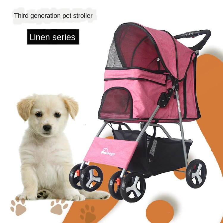 Poussette pour animaux de compagnie poussette pour chien à trois roues nouvelle poussette pour animaux de compagnie pliable petit chien chiot poussette: Flax Red 803