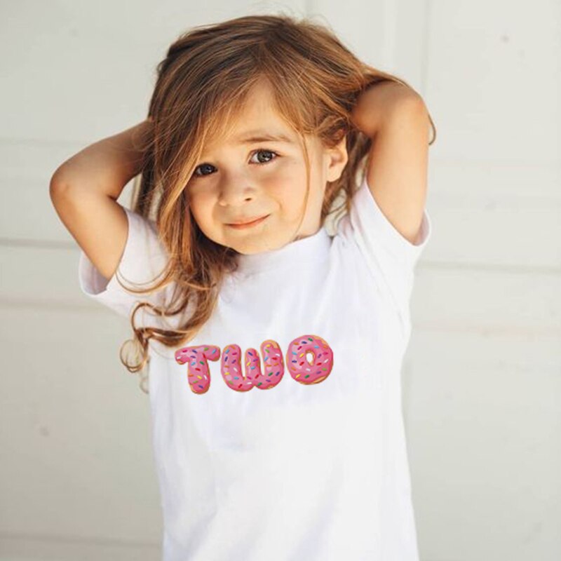 Donut 1/2 Verjaardag Nummer Print T-shirt Jongens Meisjes Verjaardag T-shirt Peuter Baby Leuke Party Kleding Korte Mouwen Kleding