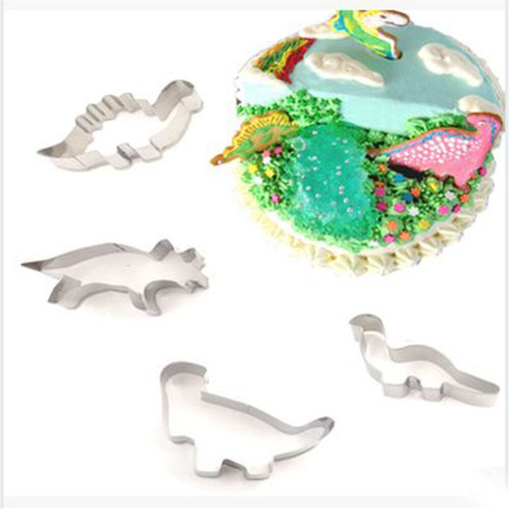 4 stk / sett rustfritt stål dinosaur dyr fondant kake cookie kjeks kutter dekorere form bakverk bakeverktøy kjeks stempel