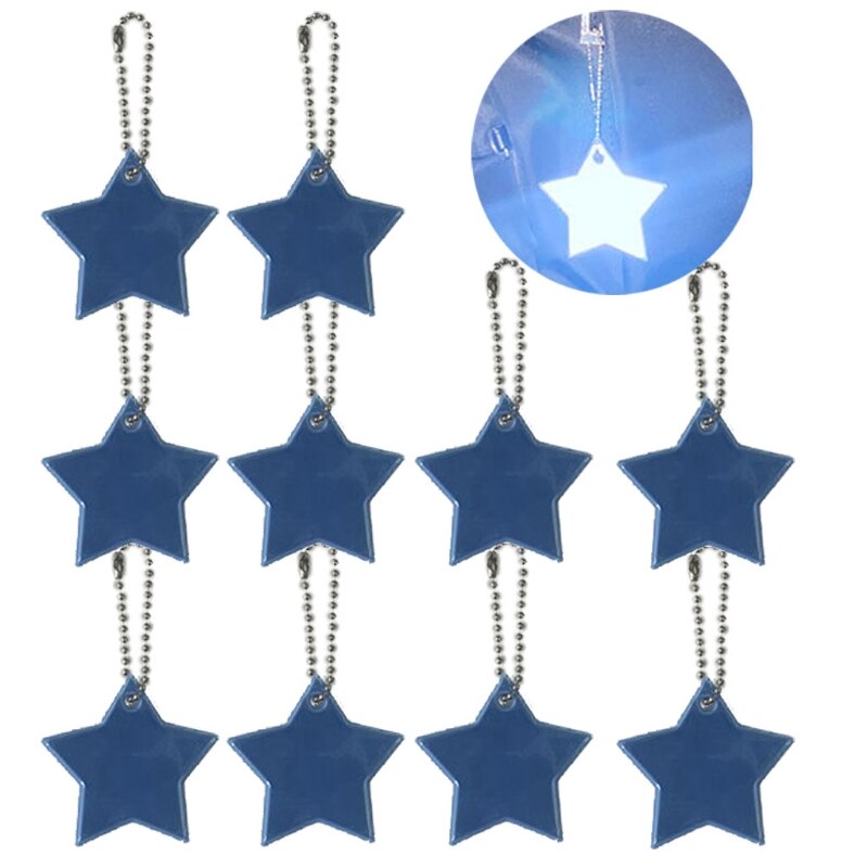 10Stck Art Sicherheit Reflektoren Schlüsselanhänger Stilvolle Reflektierende Sterne Getriebe Rucksäcke Kinderwagen Jacken Sicher Reflektor Keychain: hell Blau