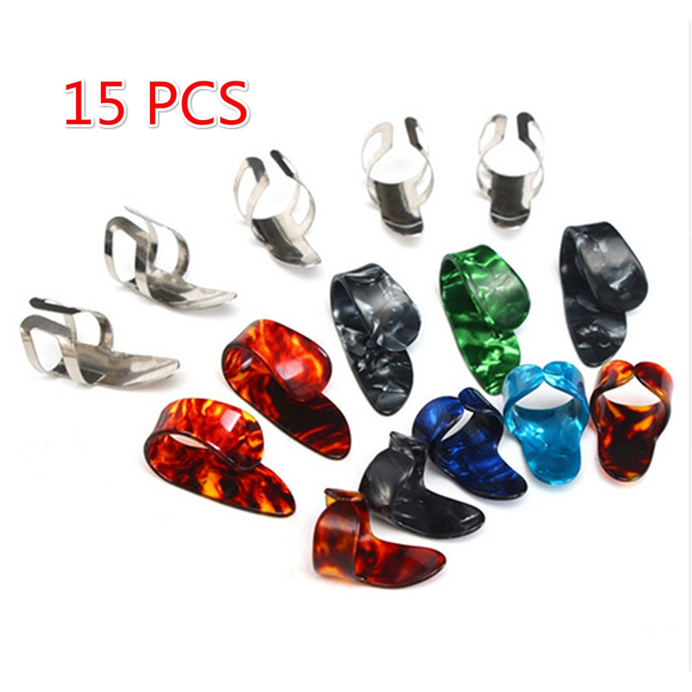 15 Pcs Rvs Celluloid Duim Vinger Plectrums Met 15 Grid Case Opbergdoos