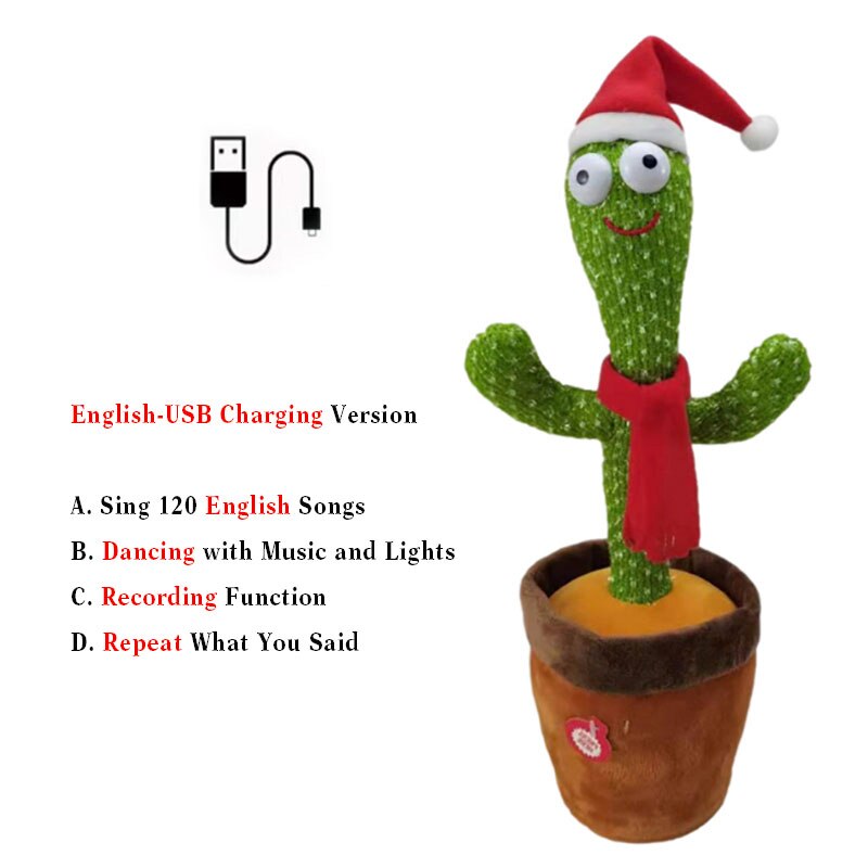 cactus dansant usb Rechargeable avec son en espagnol pour bébés, jouet Parlant russe: T English USB