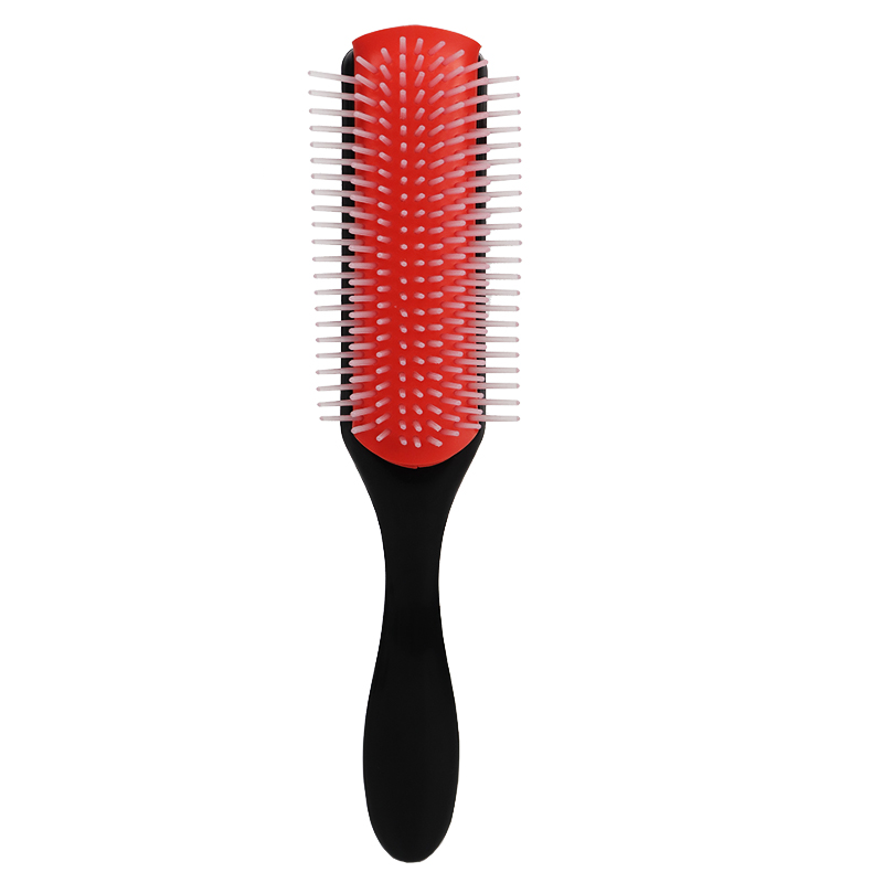 Cepillo de pelo de masaje para desenredar de 9 filas, cepillo para pelo rizado, peine extraíble de nueve filas, cepillo de pelo húmedo de plástico: Negro