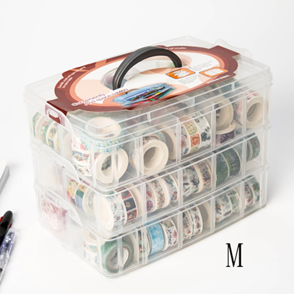 Caja de almacenamiento de plástico desmontable de 3 niveles con ranuras grandes multifunción, caja de almacenamiento con cinta de papel, caja de almacenamiento de rejilla múltiple, Maleta transparente: M-24.2X16X18CM