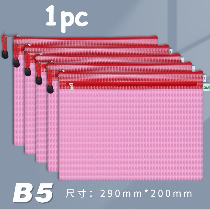Double Zipper Plastic Folder File Envelope A4 A5 A6 B5 Poly Stationery Storage Waterproof PVC Organizer Bag: B5 Red