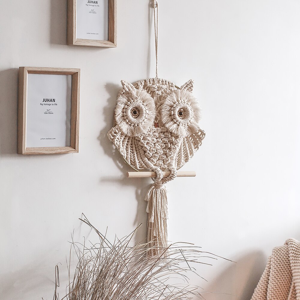 Nordisk levande uggla vägghängande gobeläng utsökt macrame mandala djur gobelänger för bondgård hotell vardagsrum dekoration