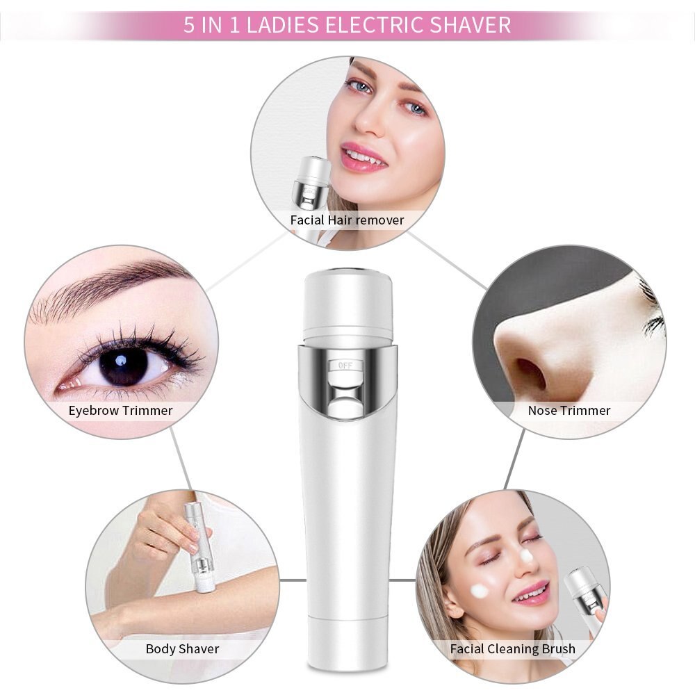 5 in 1 Womens Electric Razor Painless IPX4 Waterproof Bikini Trimmer Facial Brush Nose Trimmer Eyebrow Trimmer Body Shaver