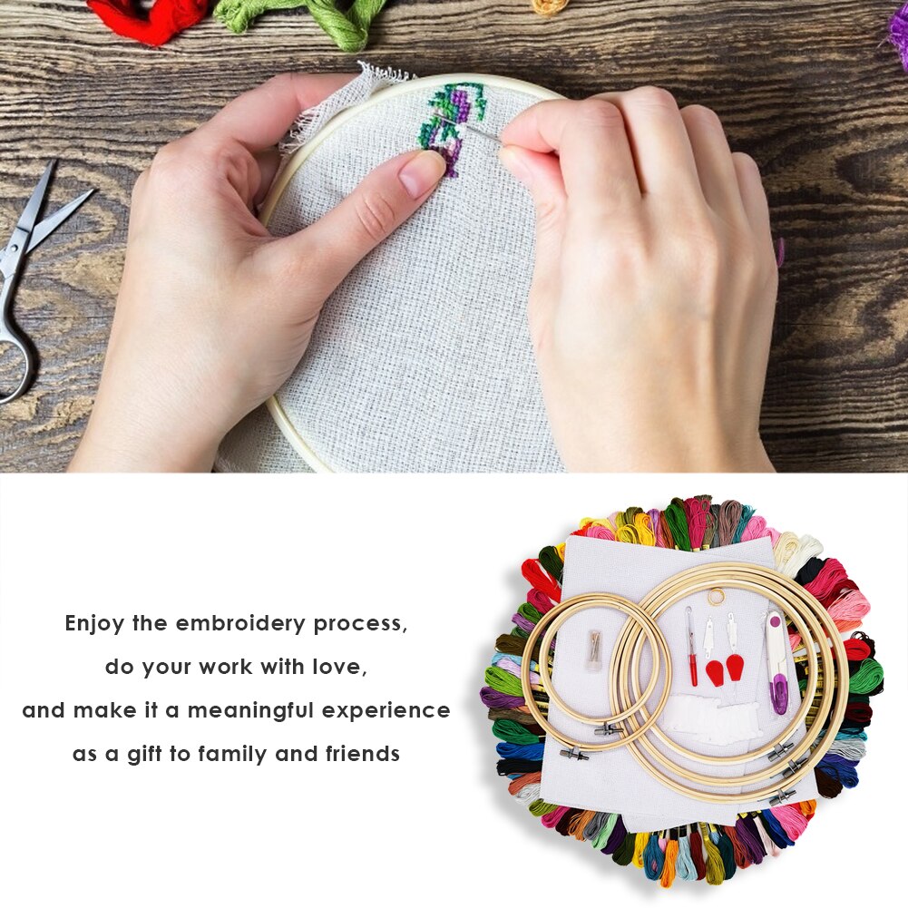 DIY Cross Stitch Circles Set Needle Threads Embroidery Sewing Crafts Tools Kit for Household Needlework Decoration