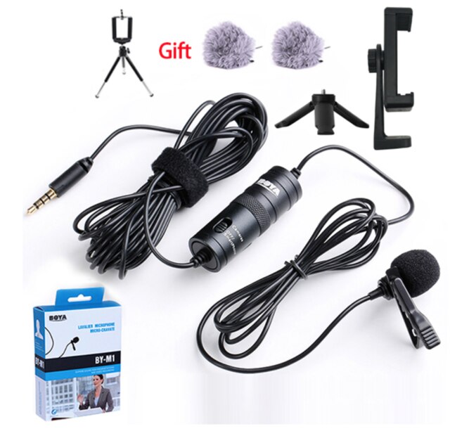 BY-M1 Universal Clip-on Collar Tie Microphone Mobile Cell Phone Microphone Mic for IOS Android Camera Recording Pen: M1 n deadcat