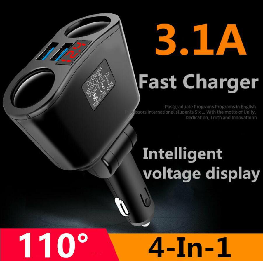 DC 12V Car Cigarette Lighter Adapter Charger 2 Way Dual Plug Socket Splitter DC12V Mobile Phone Charging Adapters for Car Auto