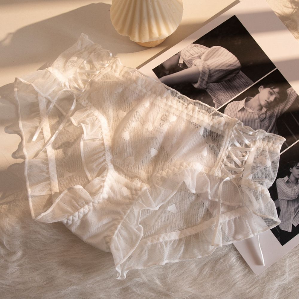 Japanischen Lolita Süße Hohl Liebe Herz Slip sexy Dünnen Gürtel transparent Gittergewebe Höschen Damen Mitte-taille Baumwolle Gabelung Unterwäsche: Weiß / XL