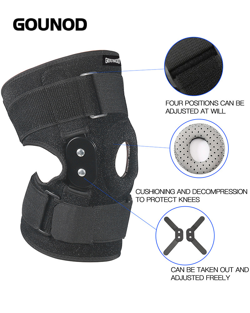 Rodillera con bisagras ajustables GOUNOD, soporte para articulación de rodilla, envoltura de menisco, alivia la fatiga de la rodilla, 1 ud./2 unidades