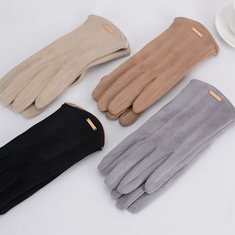 Guantes sencillos y finos para mujer, manoplas de otoño e invierno para mantener el calor con pantalla táctil, tela de ante a prueba de viento