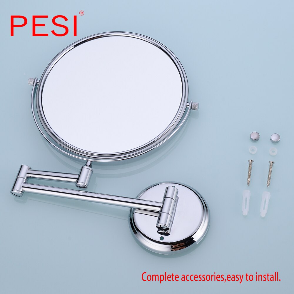 Brass Bath Mirror 1X/3X Magnification Wall Mounted Adjustable Makeup Mirror Dual Arm Extend 2-Face Bathroom Mirror, Chrome.