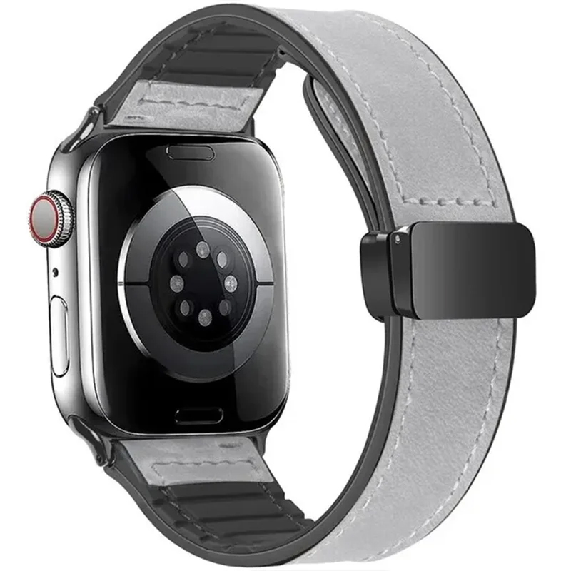 Siliconen + lederen band voor Apple Watch Band 49mm 44/42/45/38/40/41mm accessoires armband voor iWatch Ultra Series 9 8 7 SE 6 5: M / Blue pink