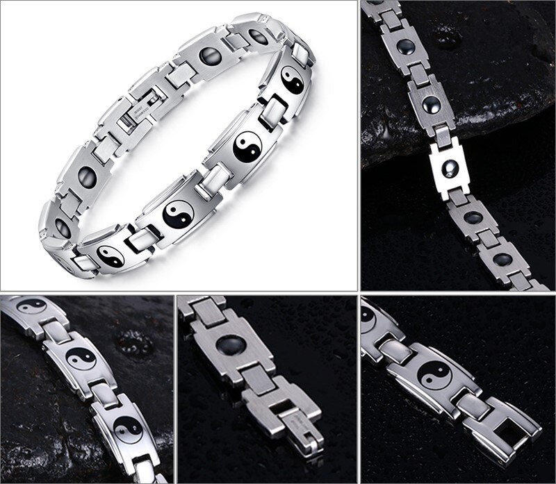 Taiji-bracelet de santé pour hommes, bijoux de montre en acier inoxydable, à la , avec aimant,