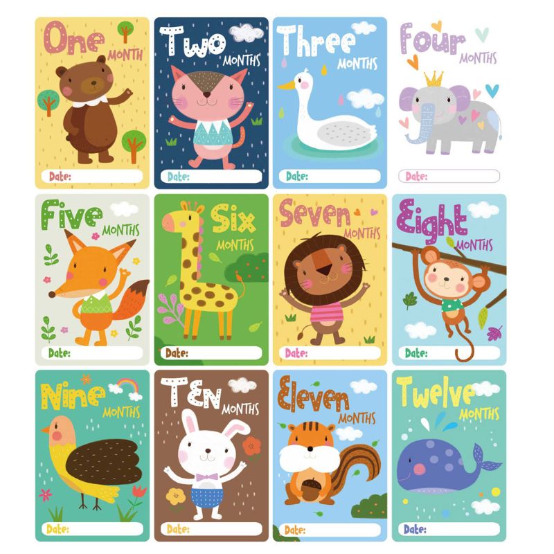 First Year Baby Monthly Milestone Photo Sharing Baby Belly Stickers Birth to 12 Months and 8 Bonus Achievement Stickers: 24