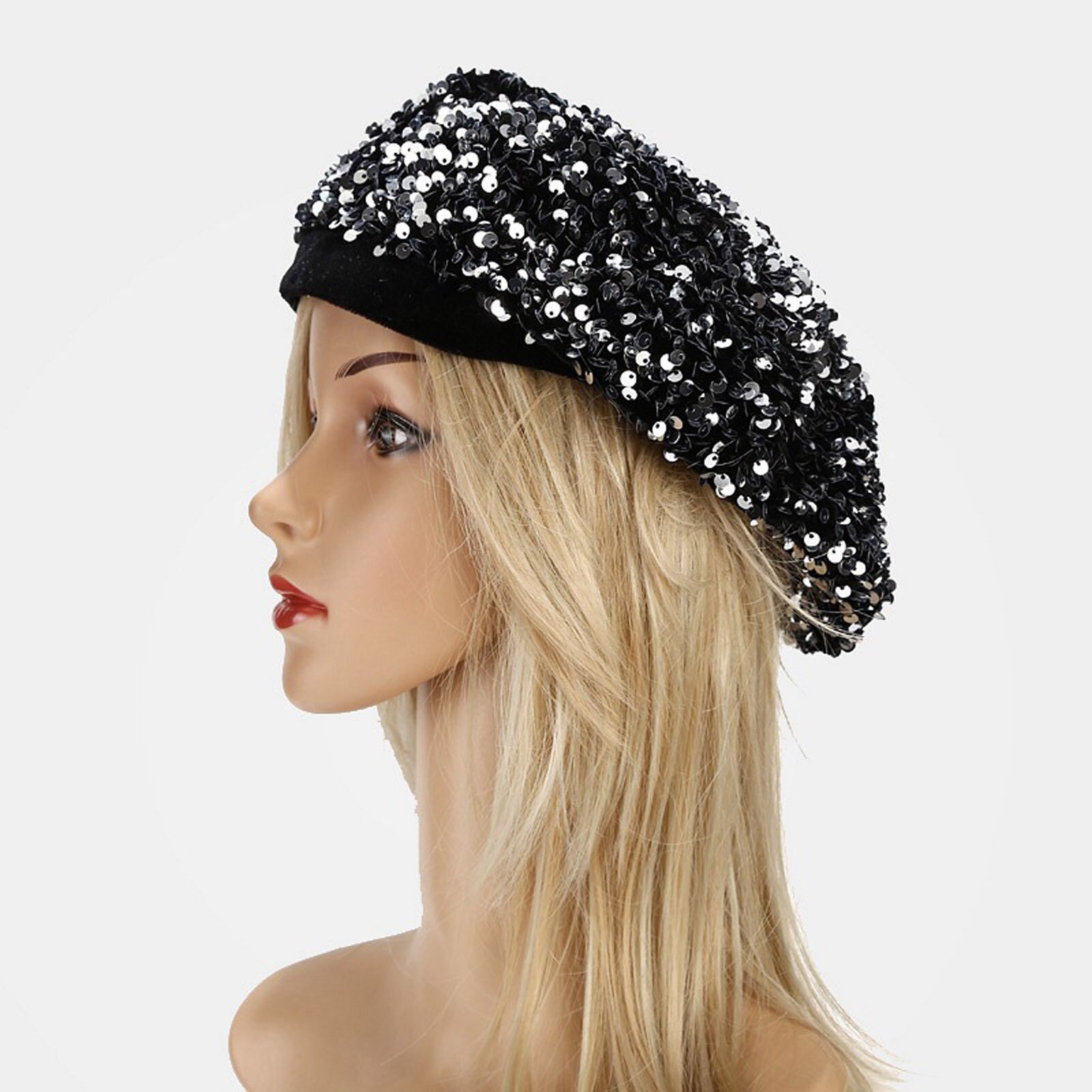 Boina de lentejuelas brillantes para mujeres a la , gorra de baile para chicas, boina informal para chicas, gorros, gorro de Club nocturno encantador: SL